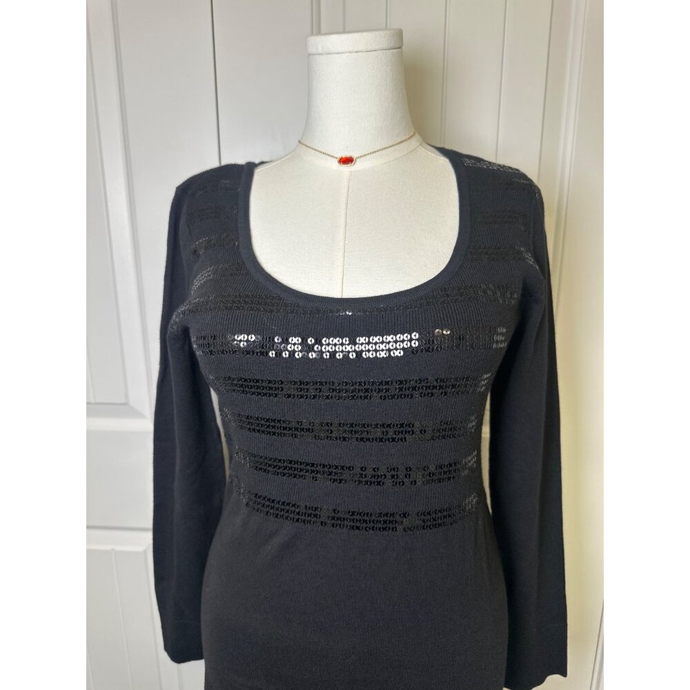 White House Black Market Women Long Sleeves Pullover Sweater Dress Black Sz L - Picture 5 of 9